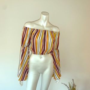 Off Shoulder Bell Sleeve Crop Top